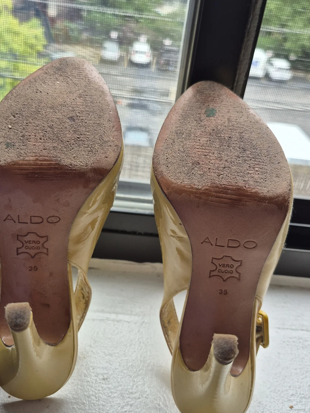 ALDO Yellow Patent Leather Slingback Stiletto Heels